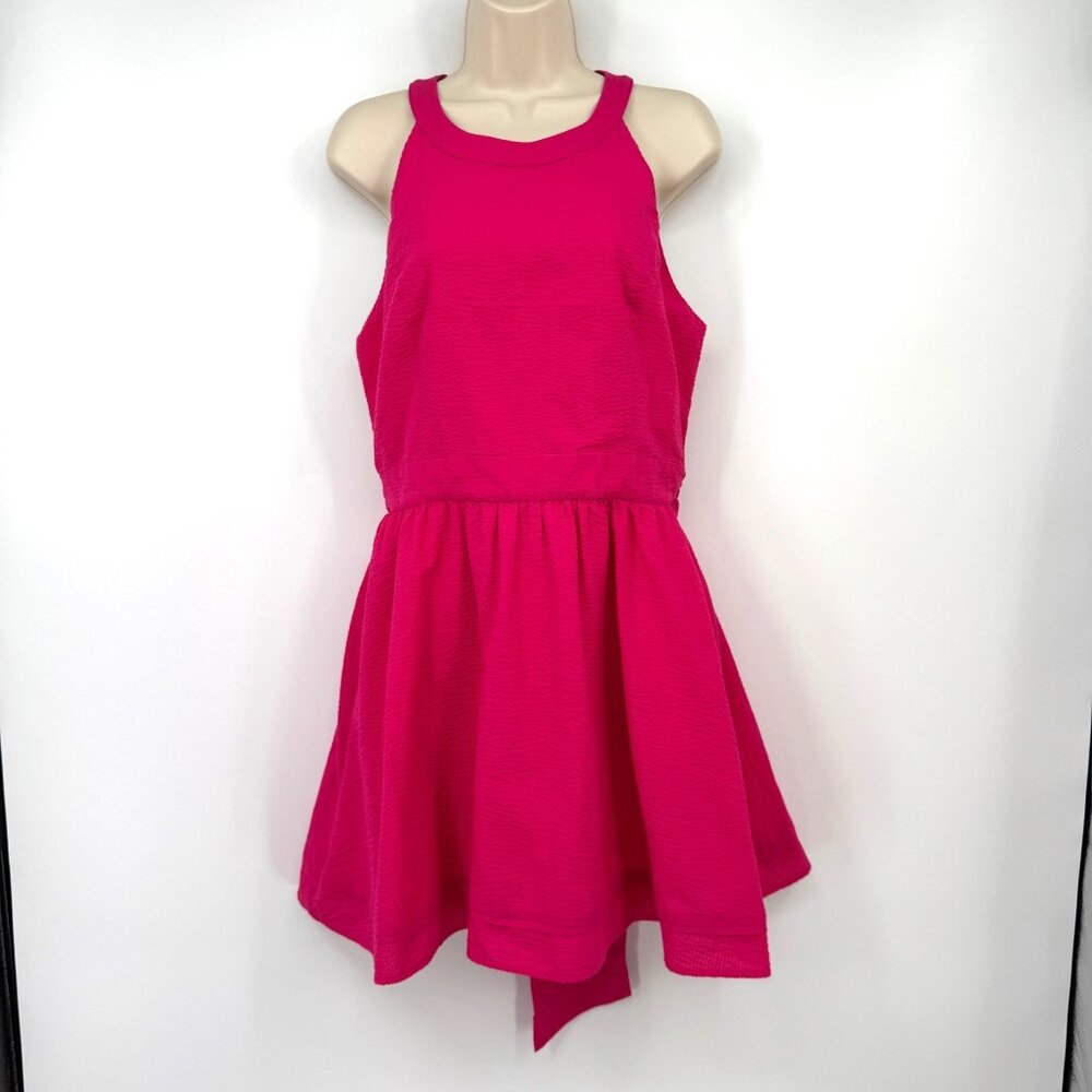 Lauren James Landry Seersucker Raspberry Halter Sleeveless Dress Womens Sz Large